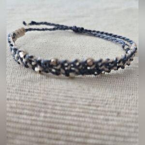 036 Handmade Blue and Cream Woven Bracelet